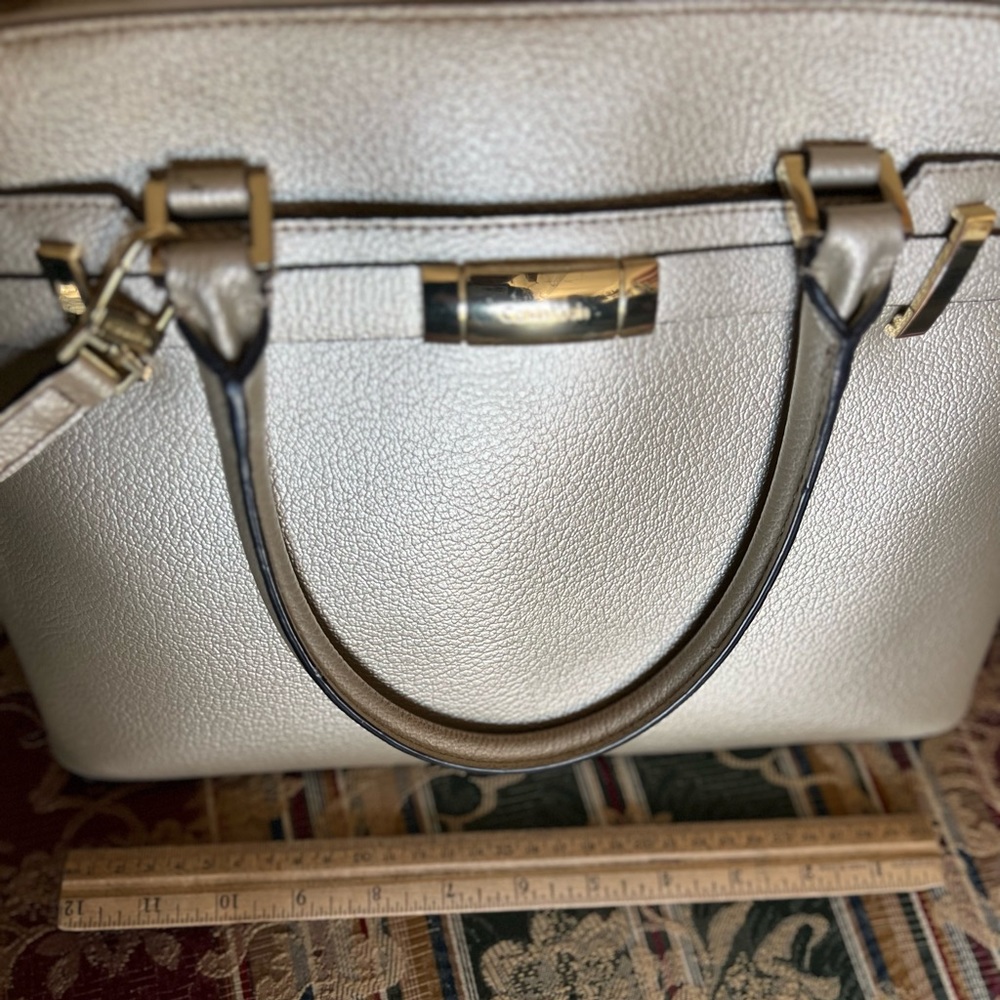 Calvin Klein Brooke leather satchel shoulder bag champagne color handbag - Picture 10 of 15